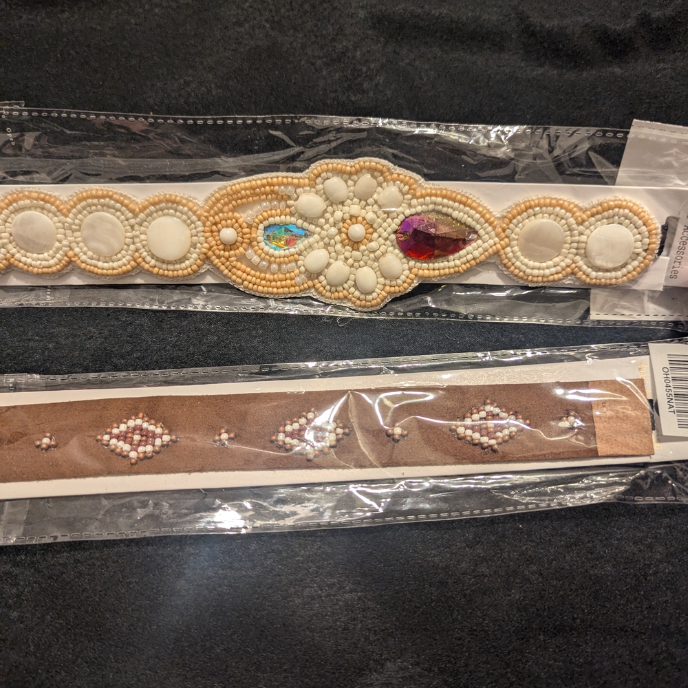 2pc Unique Beaded Headbands - Cream and Brown